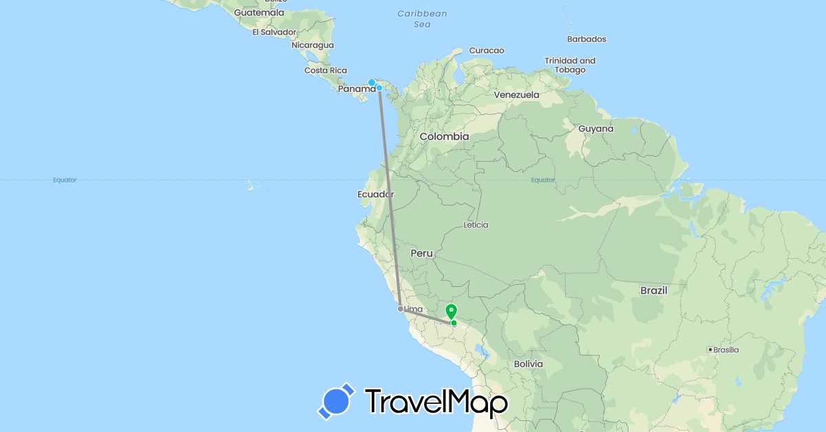 TravelMap itinerary: driving, bus, plane, boat in Panama, Peru (North America, South America)